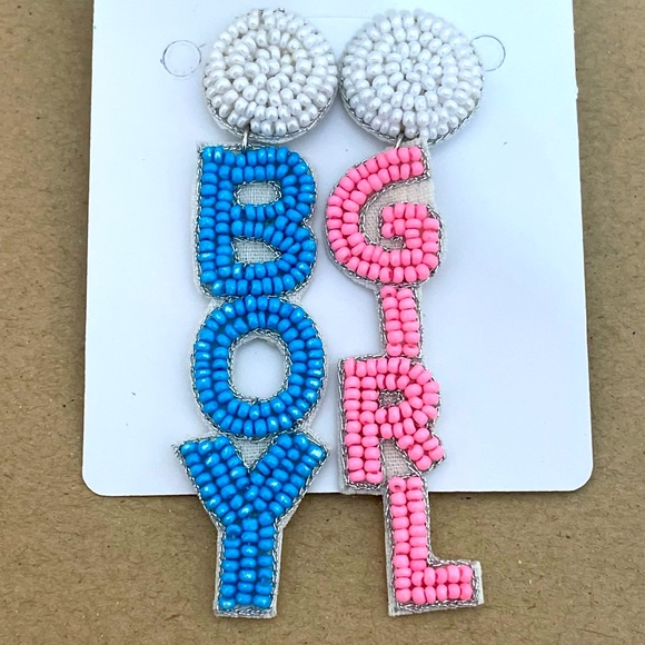 Jewelry - 💙💕LAST ONE!! Boy Girl Beaded Earrings Gender Reveal Parties Baby Shower